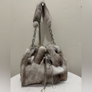 Gorgeous Real Fox Fur Handmade Drawstring Bucket Bag, Includes 2 Strap Styles